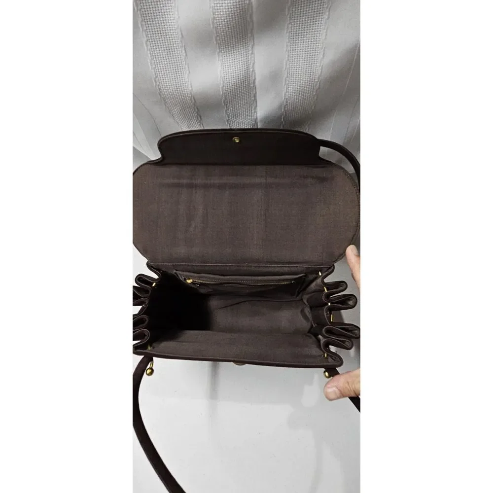 Vintage dark brown Square‎ basket Evening Bag Velvety Ultrasuede double handles